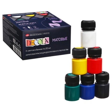 Acrylic paint, set of 6 colors x 20 ml, MATT, ZHK Decola, matte, 143411020-2