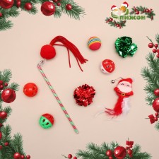 New Year. New Year's set of toys for cats with a teaser