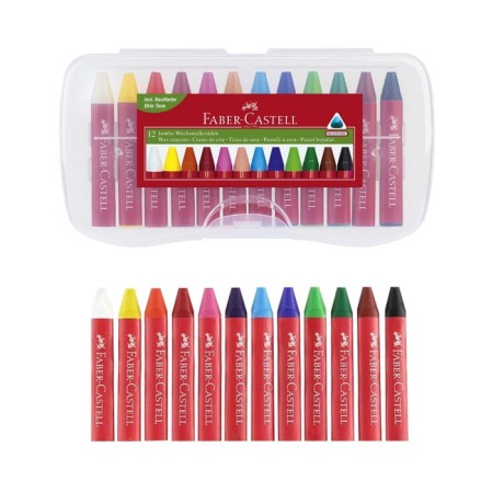Pencils Wax 12 colors Faber-Castell Jumbo, three-sided case, plastic box