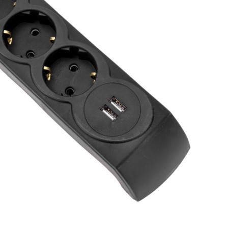 Network filter 5 nests, 3m, 3x1.5mm², with auto -wiring, 2 USB, black Kranz-3