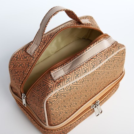 Cosmetic bag, 2 parts on zippers, beige color-2