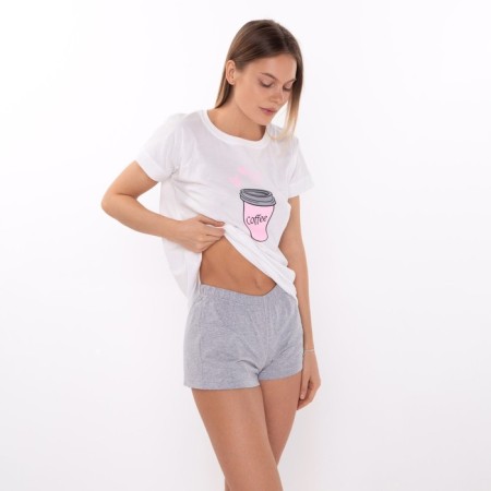 Home female "Coffee" (T -shirt/shorts), white/gray color, size 50-2