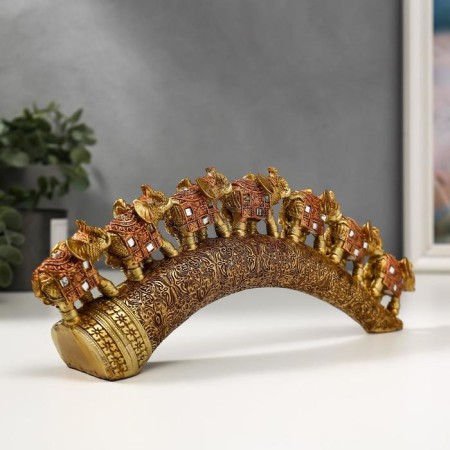 Polystone souvenir "Seven bronze elephants with a blanket from the Arab carpet on the horn" 11.5x31x5 cm-3