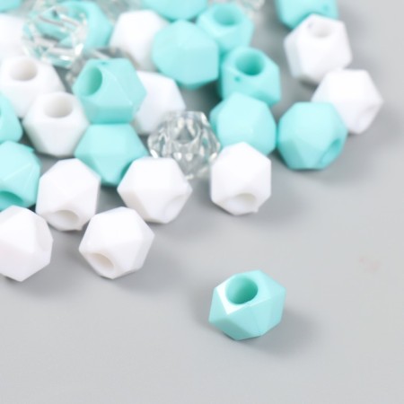Plastic beads "Crystal polyhedron. Mint, white, transparent" set 30 g 1x1x1 cm-2
