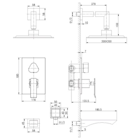 Bath mixer and shower Lemark Contest LM5822CW, built -in, chromium color, white-1