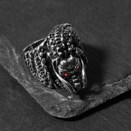 Ring "Right" Dragon with red eyes, red color in black silver, 19 size-2