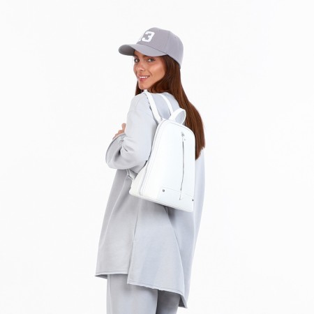 City backpack of artificial leather with lightning, white color-8
