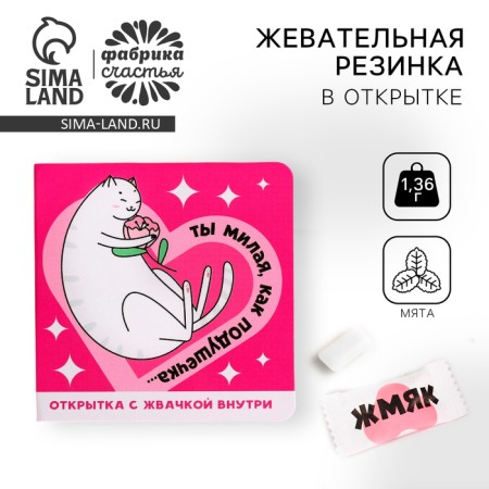 Chewing gum "You are sweet" in the postcard, taste: mint, without sugar, 1 pc. x 1.36 g.
