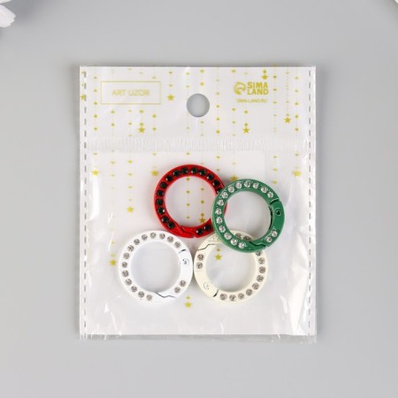 Carabine metal, plastic "Ring with rhinestones" set 4 pcs 2.5x2.5 cm-2