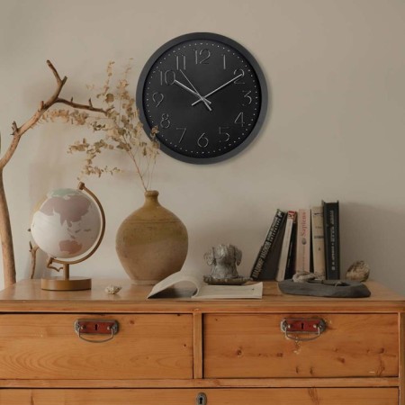 Wall clock, series: classic, smooth move, d-30.5 cm, black, silver numbers-3