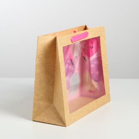Gift Kraft with a plastic window, packaging, Happy Birthday, 31 x 26 x 11 cm-1