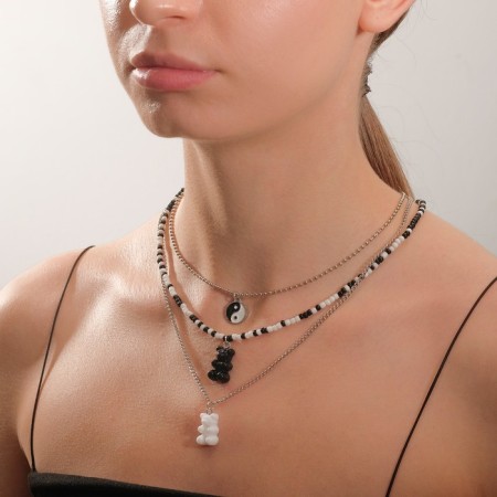 Yin-Yang's pendant-based pendant-based pendant bear, black and white color in silver, l = 55 cm