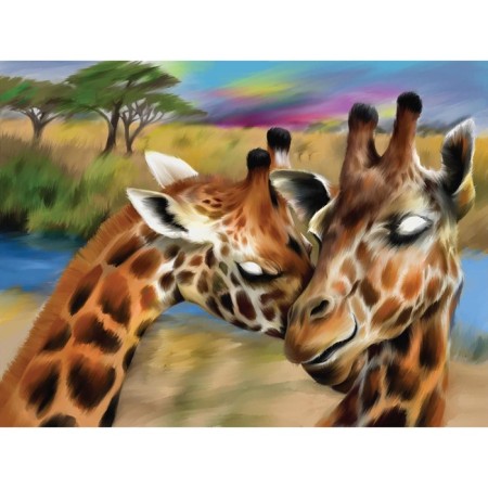 Diamond mosaic with full filling on the canvas "Giraffes", 30 x 40 cm-1