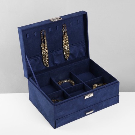 Steam for jewelry "Casket" 2-level, phlock, 24.5 × 17 × 12 cm, blue color-6