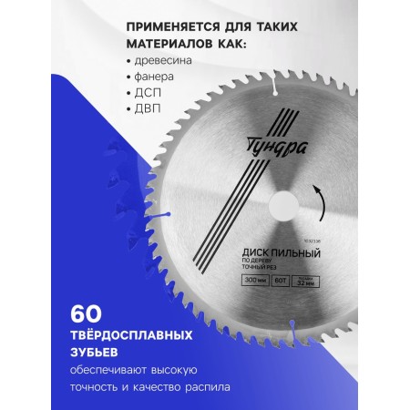 Disk of tundra wood, accurate cut, 300 x 32 mm (rings at 22.20.16), 60 teeth-1