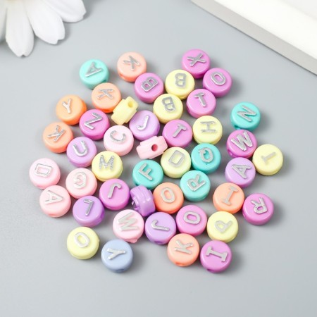 Beads for creativity plastic "English letters silver" multifacet set 15 grams 0.6x1x1 cm