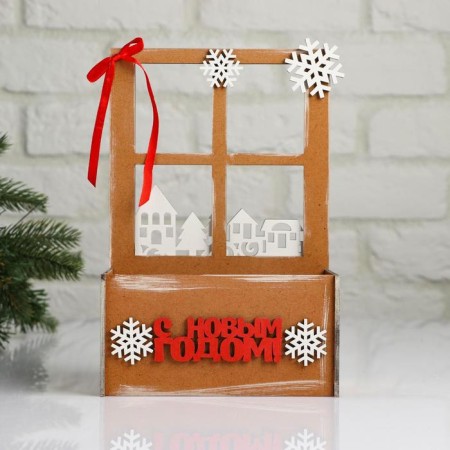 New Year. Wooden Kashpo, 15.5 × 9 × 23.5 cm "New Year", gift packaging-1