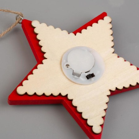 Christmas tree toy "Red Star with Santa Claus", from batteries, glow of warm white-2