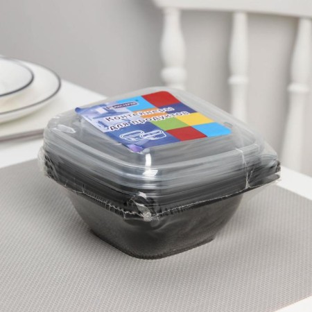 A set of plastic disposable containers, 375 ml, 12.6 × 12.6 × 5 cm, 5 pcs, black color-5