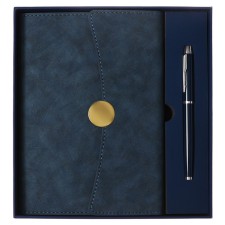 Organizer on Rings A6+, 80 sheets, leatherette, with a valve, a line, with a handle, in a gift box, blue