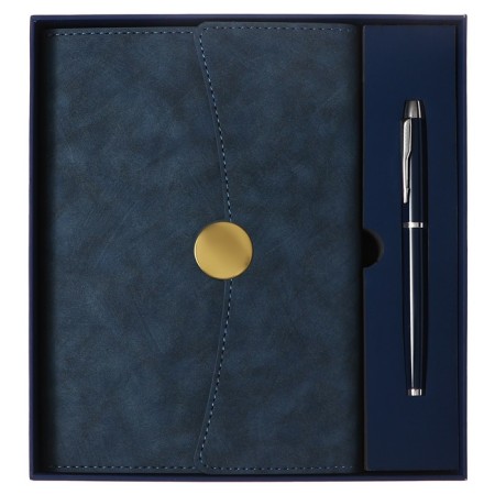 Organizer on Rings A6+, 80 sheets, leatherette, with a valve, a line, with a handle, in a gift box, blue