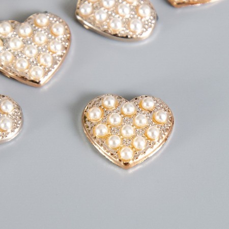 Decor for creativity plastic "Golden Heart in Pearls" set of 15 pcs 1.7x1.5 cm