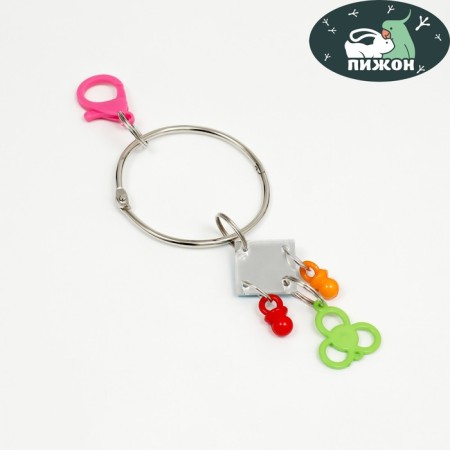 Toy - bird mirror with a bell and a hoop, 27 x 7 cm