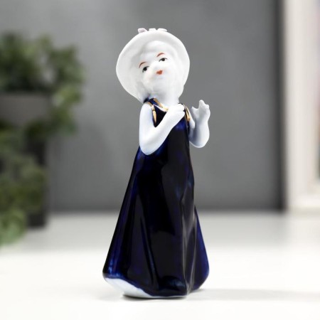 Souvenir ceramics under porcelain baby blue-gold 12*6 cm