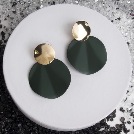 Earrings Metal "lady" waves, green color in gold-1
