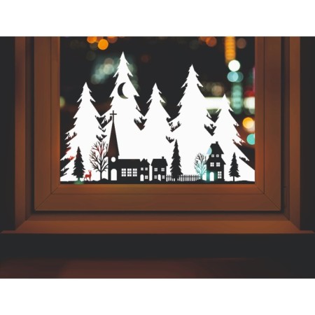 Decorative sticker for windows "House against the backdrop of fir trees" 50x34 cm