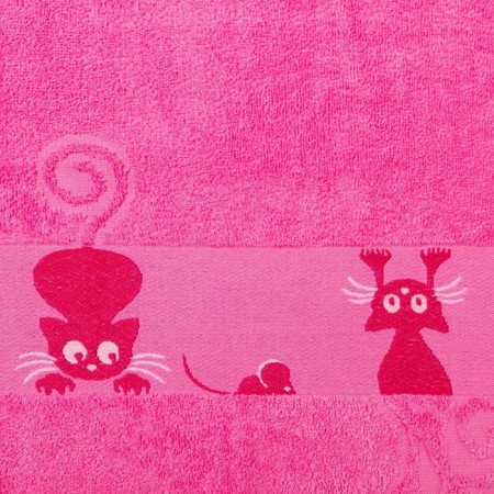 Tainted towel with a cat border, pink color, size 50x90cm 380g/m 100% cotton-1