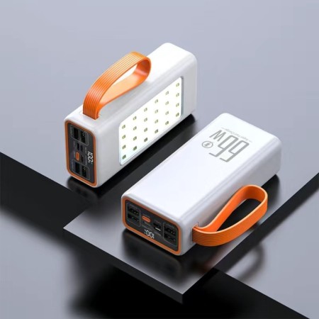 External battery YM-653, 30000 mAh, 66 W, 4USB, 3TYPE-C, lantern, fast charging, white