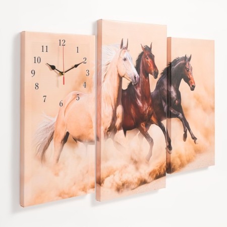 Carty clock is wall-mounted, modular "horses", silent, 60 x 80 cm, triptych-1