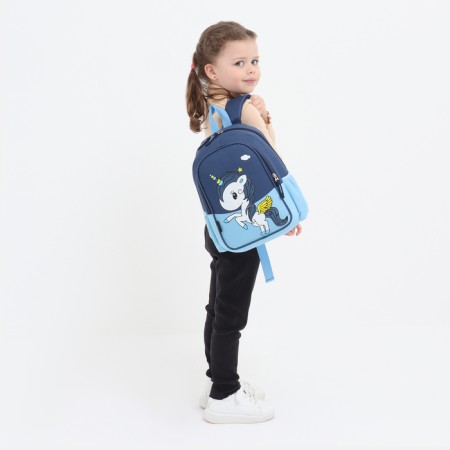 Baby backpack on lightning, external pocket, blue/blue color