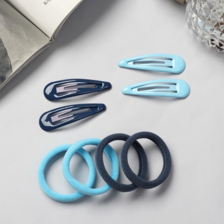 Hair set "Mira" (4 invisibility-5 cm, 8 elastic bands-3.5 cm) blue blue-1