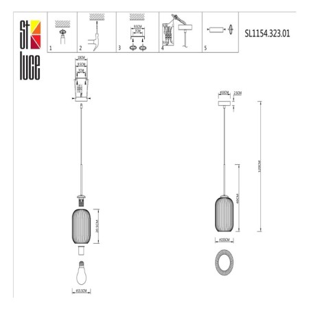 STL LUCE Sus. SL1154.323.01. Gran. 1x60 W, E27, 15.5x15.5x40 cm, brass color-6