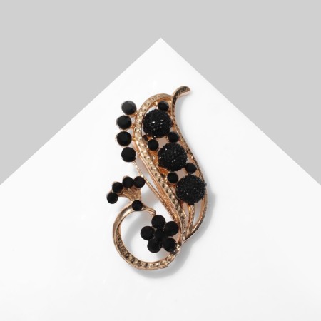 Brooch "Blueberry peacock", black color in gold-4