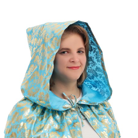 Carnival cloak adult, satin, color gold pattern on blue, length 120cm-1
