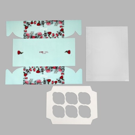 Capcake box, confectionery packaging, 6 Present cells, 23 x 16 x 10 cm-4