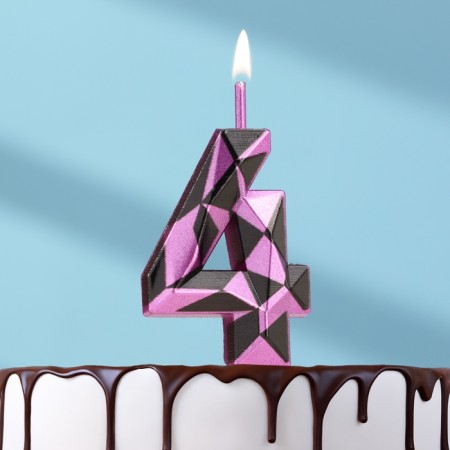 Candle for Cake "Almaz", number "4", purple metallic