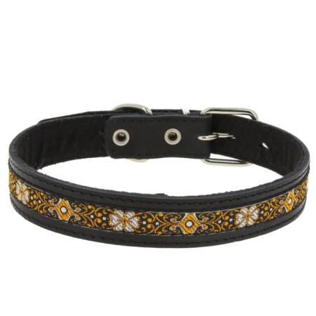Leather collar with braid, Osh 50-59 x 3.5 cm, mix of flowers