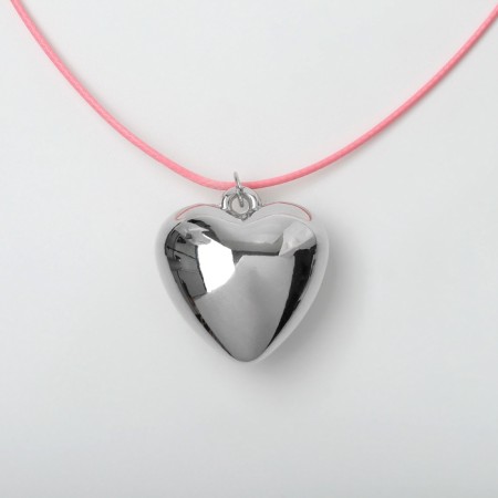 Pendant on the cord "Heart" voluminous, color silver with pink, 30+5 cm-2