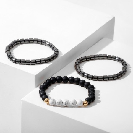 Bracelet unisex set 3 pcs. "Hematite" beads, black and white color, d = 7 cm-2