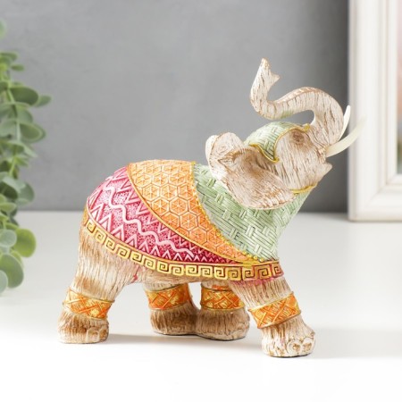 Polystone souvenir "Elephant in a multi -colored blanket with drawings" under a tree mix 15x16x7.7 cm-4