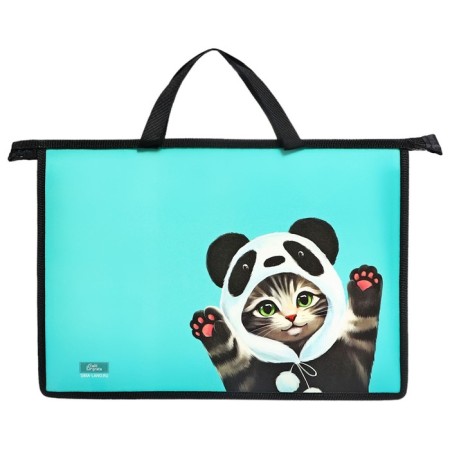 Folder with A4 handles, 335 x 235 x 55 mm, plastic, handle, calligrata "cat panda"