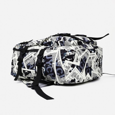 Youth backpack from textiles on lightning, 3 pockets, black/white color-4