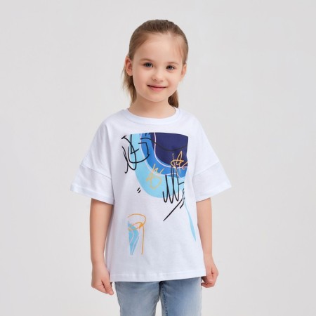 Children's Minaku Colors T -shirt, white/blue color, height 116-7