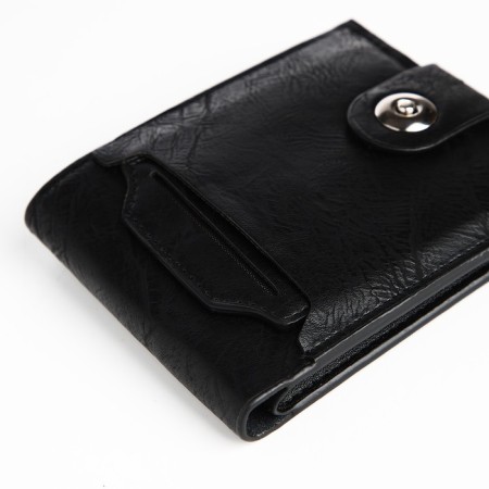 Male purse for magnet, department for bills, for maps, for coins, black color-3