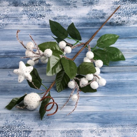 Decor "Winter Magic" White Berries leaves, 35 cm