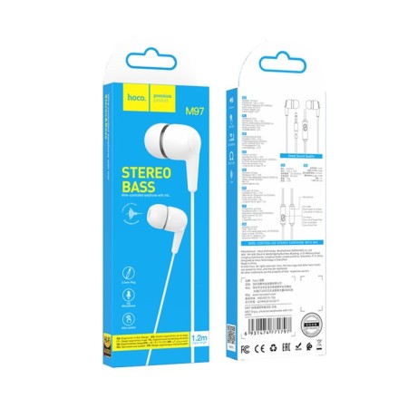Hoco M97 headphones, wired, vacuum, microphone, 1.2 m, white-4